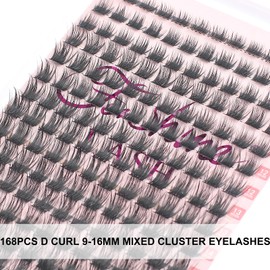 Fenshine Cluster Lashes Individual Lashes Wide Stem C/D Curl 9-15 mm Length DIY Eyelash Extension Individual Soft False Lashes for Personal Use at Home