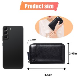 DUSCOKE Leather Car Key Case, Large Keychain Organizer Wallet, Key Holder Bag with 6 Hooks & Zipper Closure for Men and Women (Black)