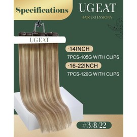 Ugeat Ombre Human Hair Clip in Extensions Balayage Dark Brown Ombre Light Brown with Blonde Clip in Hair Extensions Brown Ombre Hair Extensions Clip ins 18 Inch 7pcs 120g(105g Hair+15g Clips)