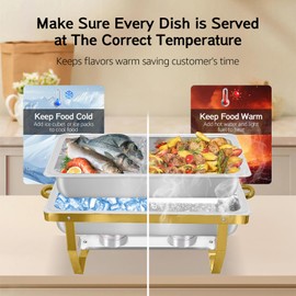 PRIJESSE 5 Pack Chafing Dishes for Buffet, 8QT Golden Chafing dish Buffet Sets with Full Size Food Pan & Foldable Frame, Food Grade Stainless Steel Chafer for Parties Buffets Banquets Dinners