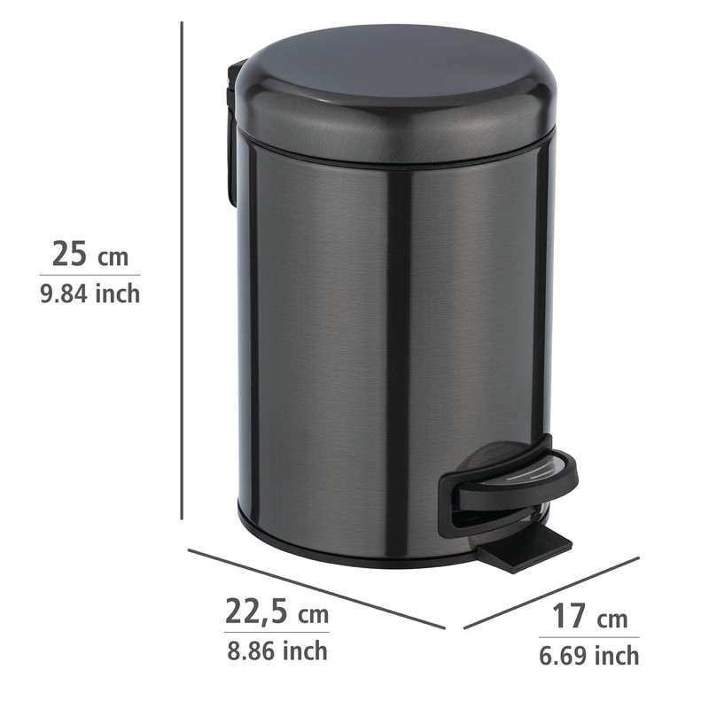 WENKO 3 Litre Anti-Fingerprint Bin, Stainless steel, Black, 17 x
