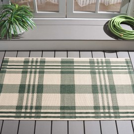 SAFAVIEH Courtyard Collection Accent Rug - 2'7" x 5', Green & Beige, Indoor/Outdoor & Washable, Ideal for High Traffic Areas in Patio, Backyard, Mudroom, Entryway, Doormat (CY6201-322-3)