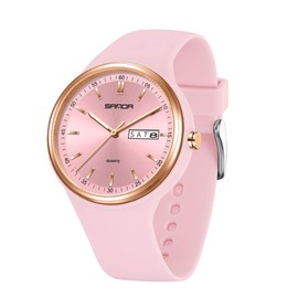 Yuxier Watches for Women Unisex Quartz Wristwatches Women's Sport Watch MInnimalist Casual Wristwatch with Soft Strap Double Calendar (Pink)