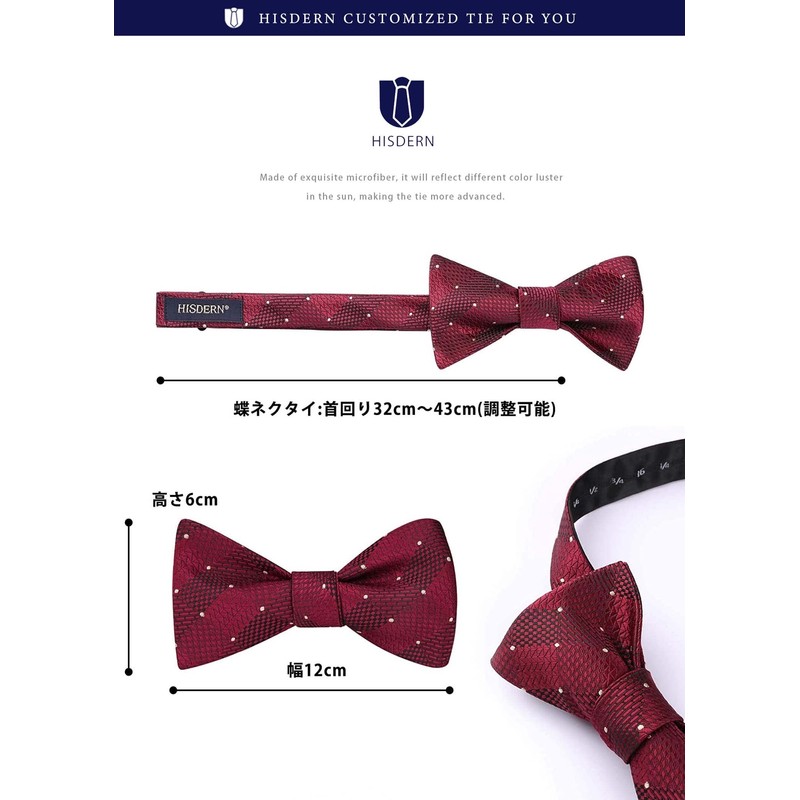 HISDERN Men's Bowtie, One-Touch Bowtie, with Chief, Adult, Weddings, Hook