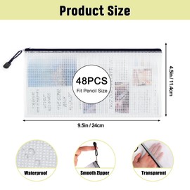 EOOUT 48pcs Mesh Zipper Pouch, 9.5x4.5 Inches Waterproof Zipper Bags, Clear Small Zipper Pouches, Organizing Storage with Zipper for Bill, File and Travel (Black)