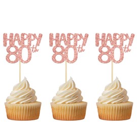 Gyufise - Juego de 24 adornos para cupcakes (80 unidades), color oro rosa con purpurina número 80