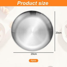 Umllpet Stainless Steel Round Tableware, 4-Piece Stainless Steel Camping Plate Set, Stainless Steel Round Tableware Plate Camping Set, Stainless Steel Crockery for Cameping, Picnic, Hiking, Kitchen