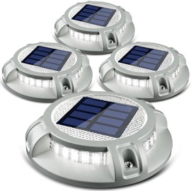 SIEDiNLAR Solar Driveway Lights Outdoor 4 Modes 40 LEDs Deck Driveway Markers Marine Dock Light Waterproof for Ground Walkway Pathway Step Garden Yard, White/Warm Dynamic Lighting (4 Pack)