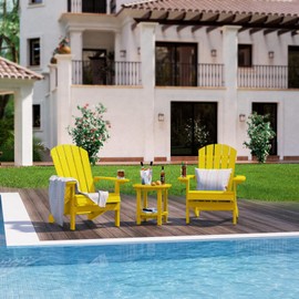 YEFU Plastic Adirondack Chairs Weather Resistant, Patio Chairs 5 Steps Easy Installation, Like Real Wood, Lawn, Outside, Garden Chairs (Yellow)