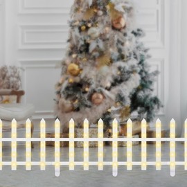 8 Pack 160LED Lighted Garden Fence, Christmas Decorations Lights for Outdoor, IP44 Waterproof, 2 Lighting Modes, White Plastic Fence Decorative Fence Lights for Garden (Warm White)