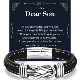 Son Gifts, Leather Bracelet for Men Boys, Birthday Christmas Graduation Gift for Son from Mum Dad, Valentines Gifts for Boys