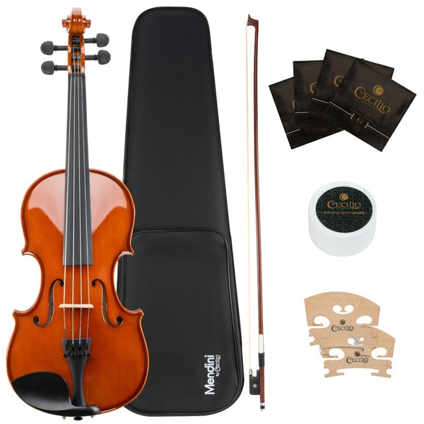 Mendini by Cecilio 16-Inch Solid Wood Violin Set for Beginners