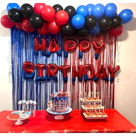 Black Red and Blue Balloons, 50PCS Red and Blue Party Balloons, 12Inch Spider Theme Balloon Metallic Silver Black Red Blue Balloons for Boys Birthday Graduation Baby Shower Party Decorations