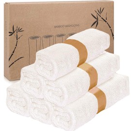 Bamboo Washcloths 6 Pack 25cm x 25cm - White Washcloths for Face - Gentle and Soft Washcloths for Face and Body - Natural Bamboo Baby Washcloths - Baby Wash Cloths Set