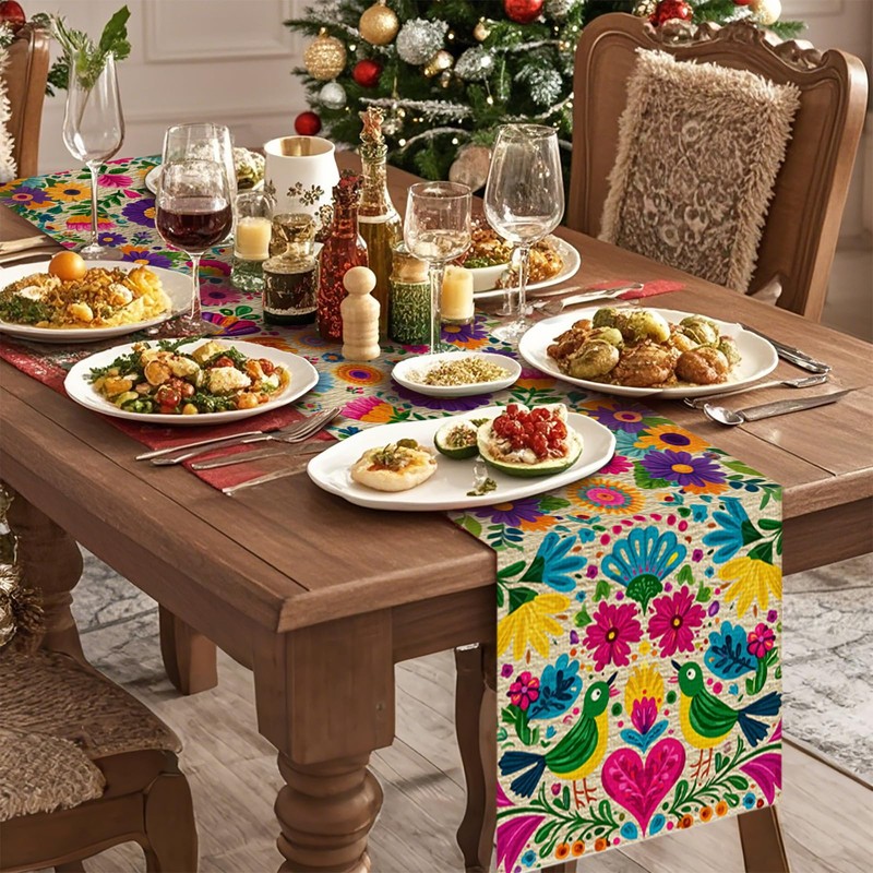 Floral Table Runner Mexican Kitchen Dining Table Decoration for Home