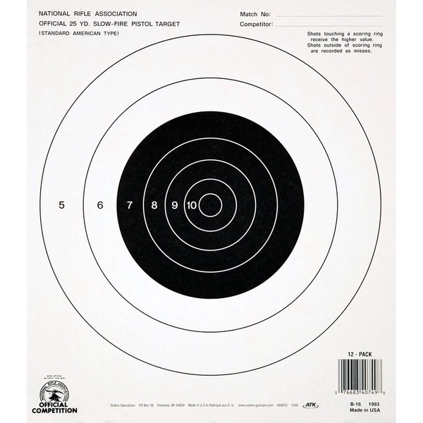 Champion Traps and Targets, B16 Pistol Slow Fire 25 Yard, (Per 100), Black, 10.5" x 12" (40722)