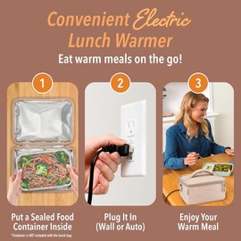 Heat - Electric Lunch Bag & Food Warmer for Reheating Meals in Car, at Work & More - Heated Lunch Box Warmer for Adults, Students & Shift Workers, 12V/24V Auto & 120V Wall Cords (Sand) - Color: Sand