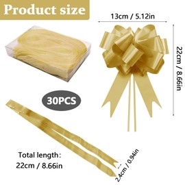 GOIYZTTR 30Pcs Large Pull Bows Ribbon Gold Large Pull Bows Wrapping Pull Bows with Ribbon String for Gift Packaging,Party Decoration,Flower,Car Wrapping Bow