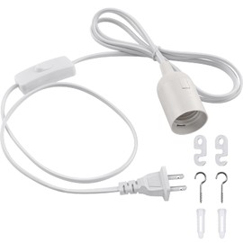 DiCUNO Corded Socket E26 Bulb Socket Outlet Hanging Switch Included 6.6 ft (2 m) White Stylish Set of 1
