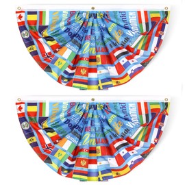 2 Pcs International World Flag Decorations Welcome World Fan Flag Banner Country Nations Half Fan-Shaped Backdrop for Sports Events Club Birthday School Classroom Party Supplies