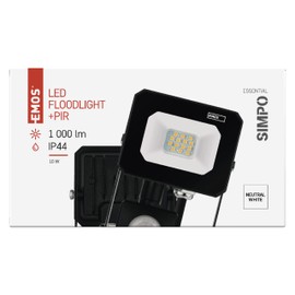 EMOS SIMPO LED Spotlight 10 W with Motion Sensor Waterproof Floodlight for Wet Room or Outdoor Use Super Bright 1000 lm Neutral White 4000 K Life 25,000 Hours Includes 20 cm Connection Cable