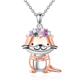 JERWLI Otter Gift Necklace S925 Sterling Silver Sea Otter Pendant Necklace Otter Jewelry For Women and Otter Lovers Gifts