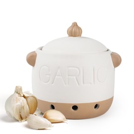 Zaposcca Garlic Keeper, 6.1" Ceramic Garlic Holder for Counter, Large Garlic Storage, Garlic Keeper with Lid to Keep Your Garlic(White)