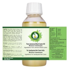 R V Essential Aceite de ricino negro jamaicano puro, 3.4 fl oz (3.38 oz)- Ricinus Communis (100% puro y natural prensado en frío)
