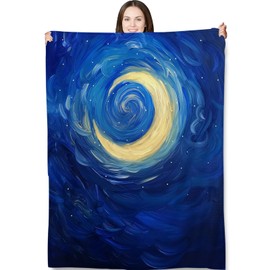 Turamurra Starry Night Moon Blanket 50"x60", Moon Theme Plush Blankets, Ideal for Home Decor, Couch, Bed, Travel, for Adults and Kids,Blue and Yellow