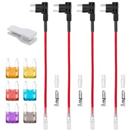 4PCS 12V 24V Add-a-Circuit Micro 2 Fuse Tap Kit – Piggyback Blade Holder with 16AWG Wire Harness, Fuse Puller & 6PCS Micro 2 Blades (5A 10A 15A), Dual Slot Adapter for Car, Van, Truck Accessories