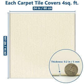 ZOWZOW Carpet Tiles Peel and Stick 24” x 24”, Self Adhesive Soft Padded Flooring Stickers, Off-White Home Decor for Bedroom Living Room Office, 10 Tiles & 40 sq ft per Box