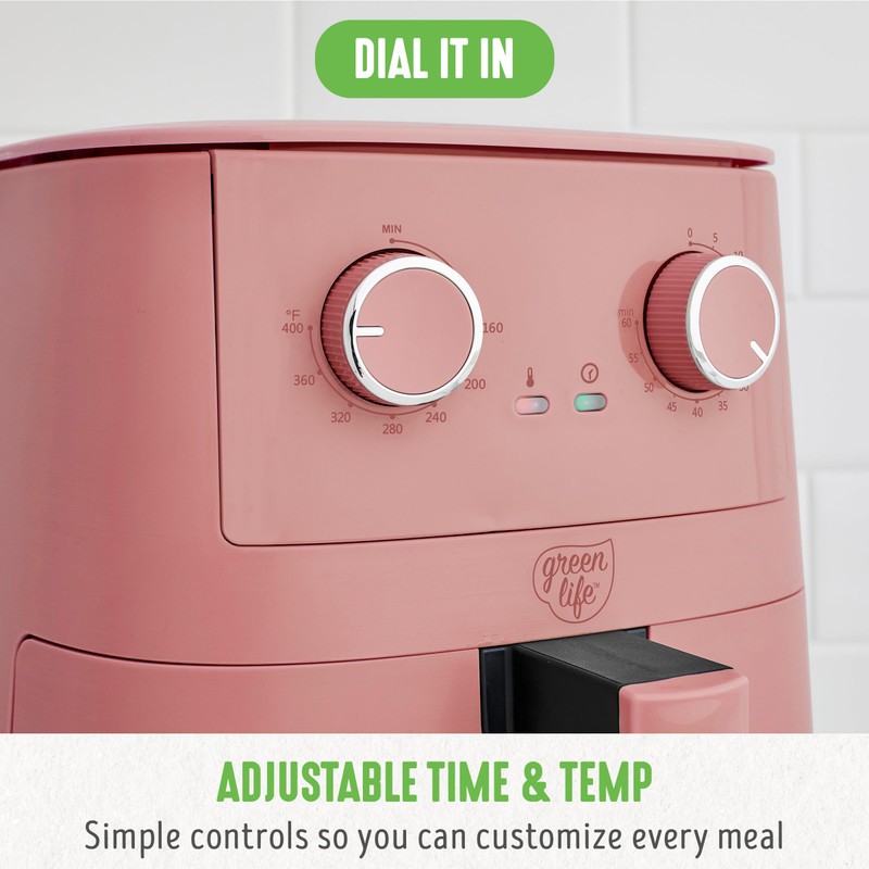 GreenLife 4.5QT Air Fryer, Mechanical Dial Controls, PFAS-Free Ceramic Nonstick