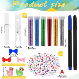 60 Set Cheer Pins Spirit Clips Wooden Clothes Pins Include 30 Mini Bows 30 Mini Resin Ducks and Glitter Colored Letter Beads Pen for Cheerleader Gifts (White)