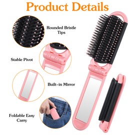 Collapsible Hair Brush, 5 Pcs Folding Brush for Purse, Foldable Hairbrush with Mirror for Women, Men, Kid, Travel, Home (5 Colors)