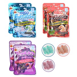 Bour-bon Fettuccine Gummy Candy Jelly 50g - Italian Grape, Soda & Cola Flavors 2Pack Each Total 6pcs, Unique Fettuccine Shape,Chewy Texture, Gummy Candy Bulk Japanese Snack, Gummies Candy Variety Pack