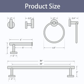 Bubxo Matte Black Towel Bar Set, 24 Inch Bathroom Hardware Set, Wall Mounted Bathroom Towel Holder Set, Modern Bathroom Accessories, Durable SUS304 Stainless Steel, 4-Piece