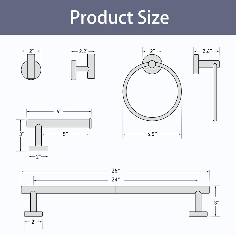 Bubxo Matte Black Towel Bar Set, 24 Inch Bathroom Hardware
