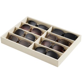 pickpiff Drawer Sunglass Organizer & Display Tray: 8 Grids Velvet Scratch-Free Eyeglasses Case (13.8x9.4x1.6inch) - Soft Beige Glasses Storage Holder Box for Men & Women