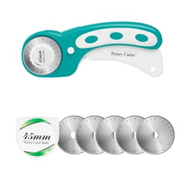 Headley Tools Rotary Cutter with 5 Replacement Blades, Fabric Cutter with Ergonomic Handle and Safety Lock Rotary Cutter 45 mm for Fabric, Leather, Crafts, Sewing, Quilting (Green)