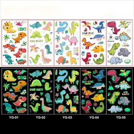 Lehuan 20 Sheets Luminous Tattoo Stickers for Kids, Mixed Style Temporary Cartoon Tattoo, Glow In The Dark Tattoos for Boys and Girls (Pattern 2)