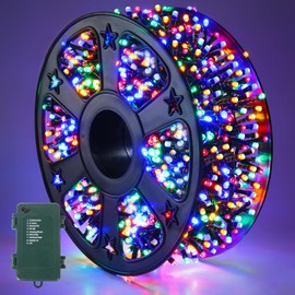Quntis Ultra-Bright Battery Operated Christmas Lights, Powered by C Cell Batteries, 82FT 1000LED 8 Modes Outdoor Christmas String Lights Waterproof with Timer, Decorations for Xmas Tree, Multicolored