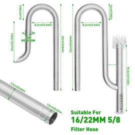 LINLAN 304 Stainless Steel Lily Pipe Inflow and Outflow with Mini Aluminum Alloy Pipe Holder, Fits 16/22mm(5/8" i.d.) Filter Hose, Ideal for Rimless Aquariums (16mm-with Skimmer)