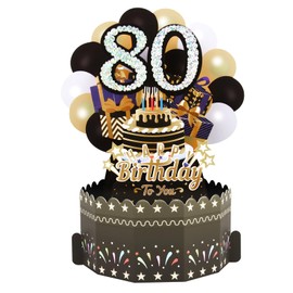 80th Birthday Card Happy 80th Birthday 3D Pop Up Greeting Card 80 th Birthday Gifts with Note and Envelope for 80 Years Old Wife Husband Mother Father Women Men Sister Friends (80th black)