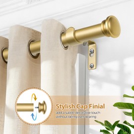 TONIAL Curtain Rod 32 to 115 Inch, Telescoping Splicing 3/4 Drapery Rods for Windows Decorative Single Rod with Small Cap End, Antique Gold