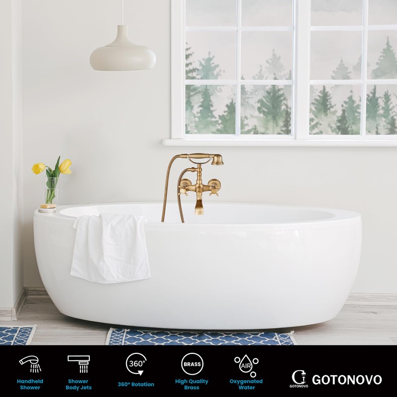 gotonovo Wall Mount Clawfoot Bathtub Faucet with HandHeld Spray and
