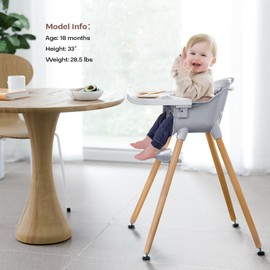 Fodoss Convertible Baby High Chair with Wood Legs and Removable Dishwasher Safe Tray for Boys and Girls，Highchair Toddler with 5 Point Safety Harness
