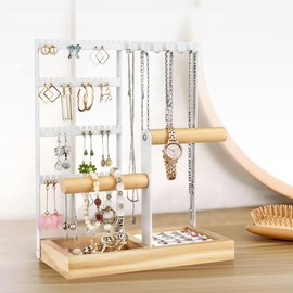 VivoGlow Jewellery Organiser Stand，Earring Holder，Necklace Stand，Ring Holder，Jewellery Stand for Women Girls (White)