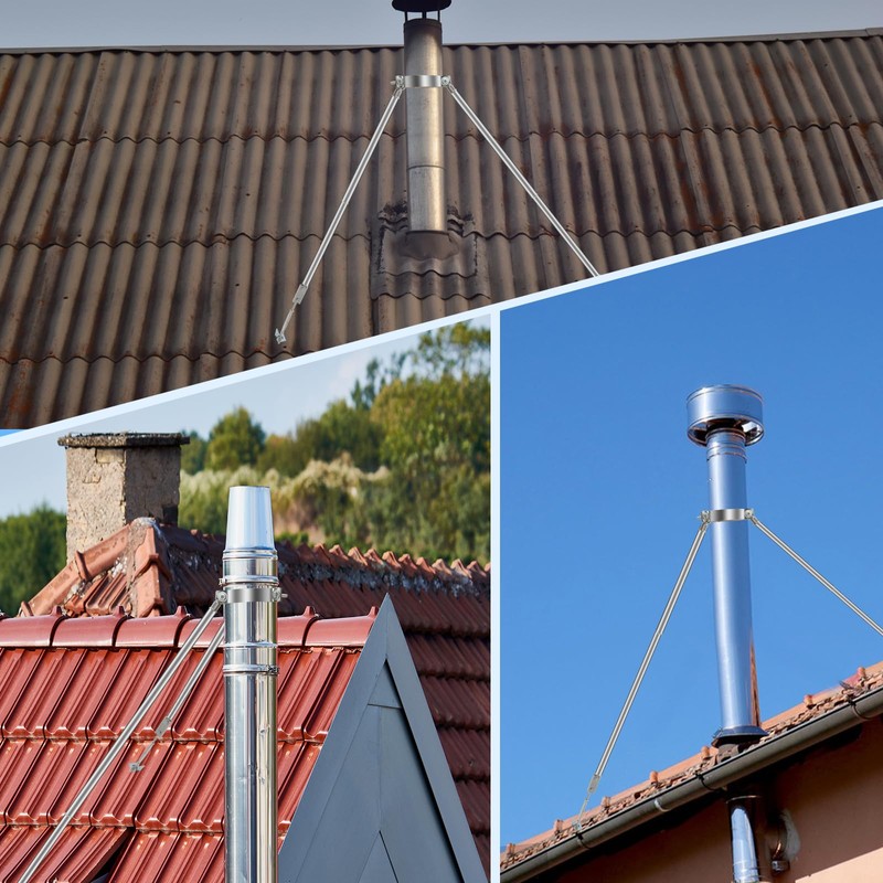 8” Stainless Steel Adjustable Extended Chimney Roof Support Kit -