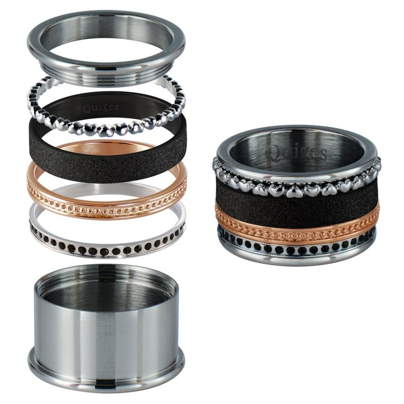 Quiges Stainless Steel Stacking Ring Filling Ring with Zirconia 2