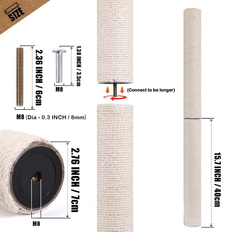 OSPNIEEK 4 Pack 15.7" M8 Cat Scratching Post Replacement, Natural